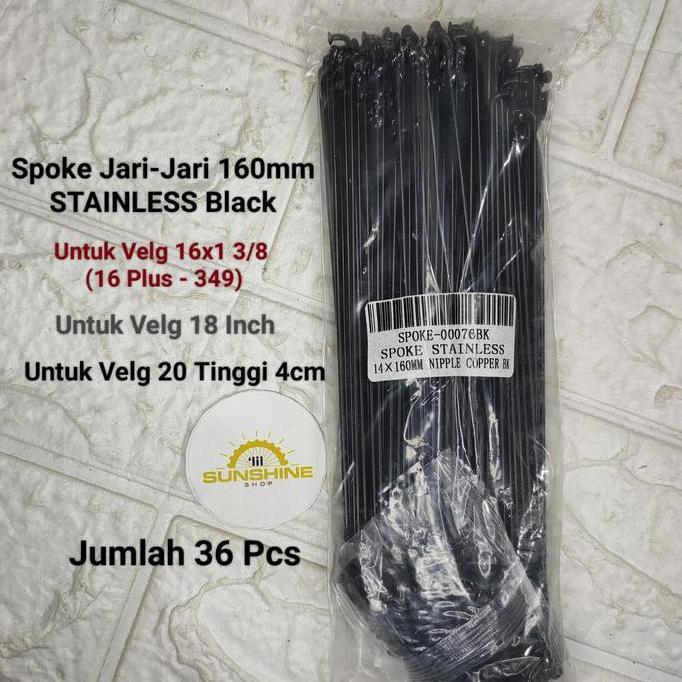 Spoke Ruji Jari 160 STAINLESS Black 160mm Rims Velg Sepeda 20 Murni Tinggi 4cm Dan 18 Dan 16 Plus Ju