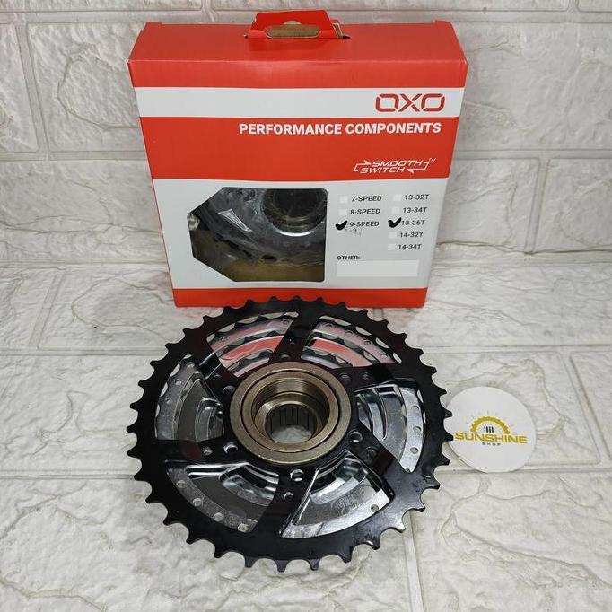 Gir Sprocket FREEWHEEL 9 Speed 13-36T OXO DRAT ULIR Tumpuk Susun Megarange CHROME BLACK Sepeda MTB F