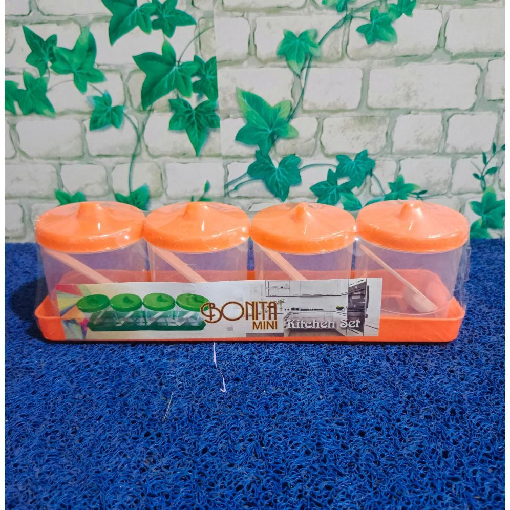 best deals rak bumbu isi 4 pcs toples mini bonita set rak bumbu tempel dinding / tempat gula teh kop