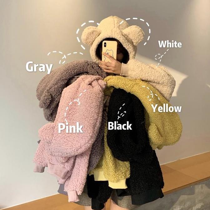 KJA-15 jaket luaran wanita import korea big size bulu beruang winter murah