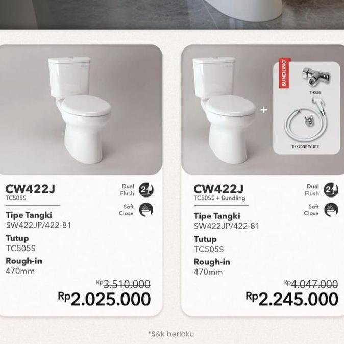 Ready CLOSET DUDUK TOTO CW422J / KLOSET DUDUK TOTO CW 422 J / TOILET TOTO CW422J