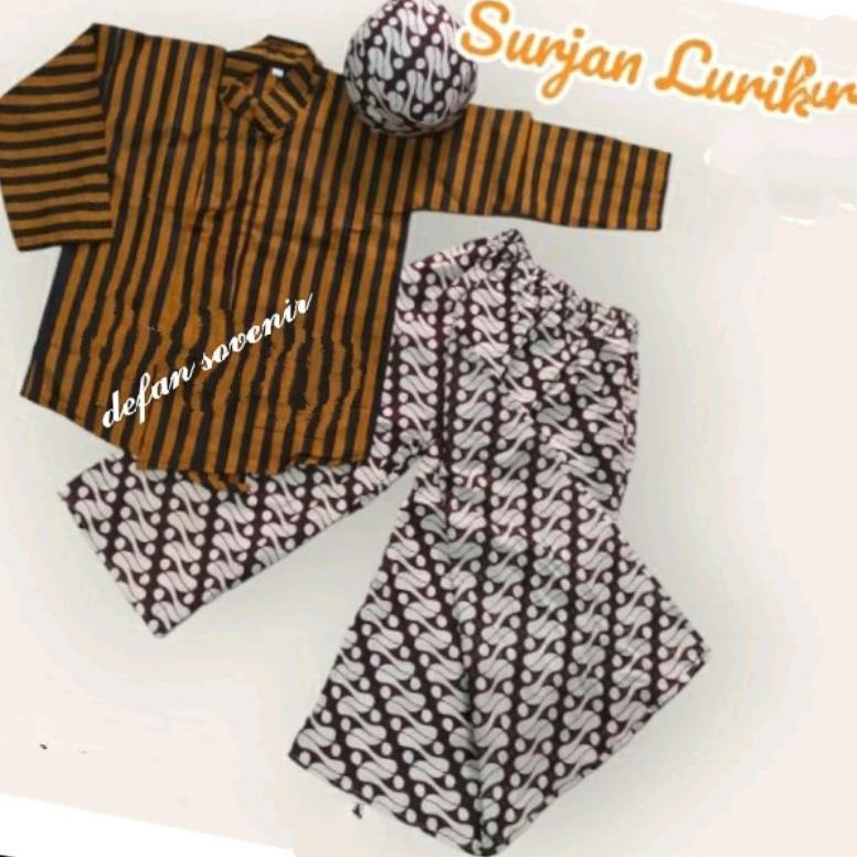 Best Seller Baju Surjan Anak/Baju Lurik+Bawahan Celana Rok Jarik Putih+Blangkon
