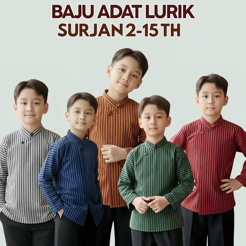 Free Ongkir Baju Adat Anak Laki Laki Surjan Motif Lurik Bawahan Celana Hitam Murah Katun Premium