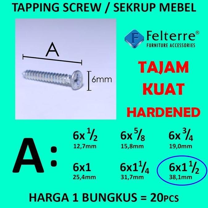 Ready 6 x11/2in=20 MOONLION/ FELTERRE TAPING SCREW SKRUP SEKRUP ALUMINIUM