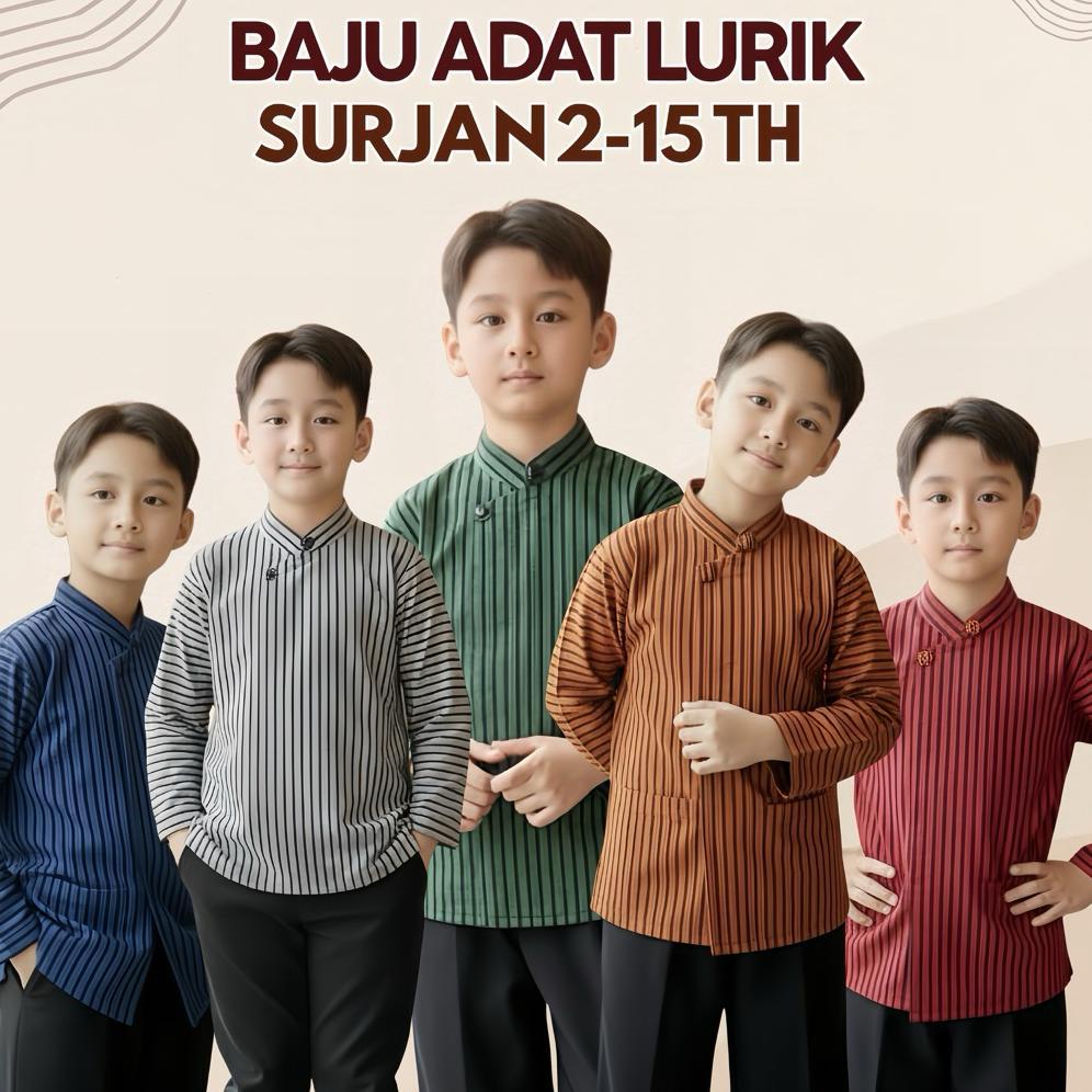 Diskon Baju Adat Anak Laki Laki Surjan Motif Lurik Bawahan Celana Hitam Katun Premium
