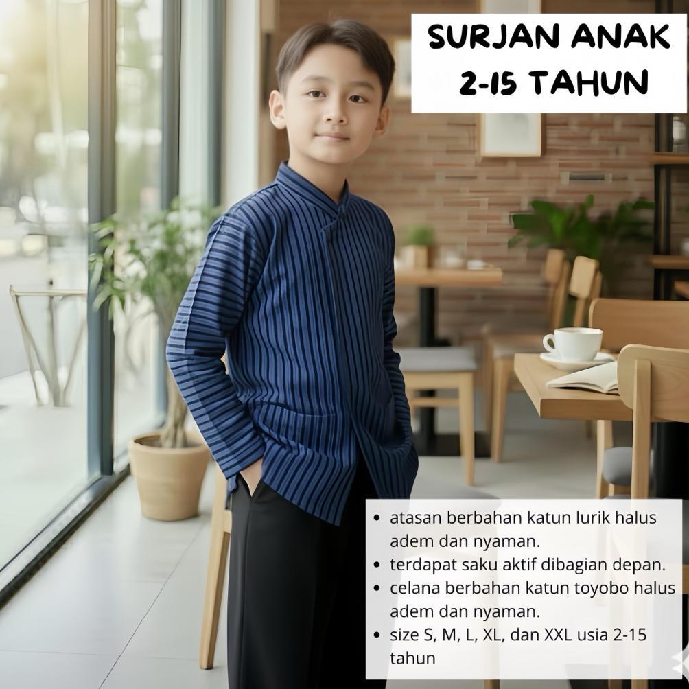 Best Seller Baju Adat Anak Laki Laki Surjan Motif Lurik Bawahan Celana Hitam Katun Premium