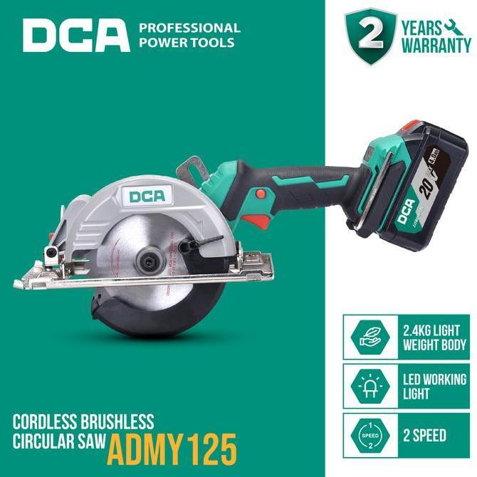 Dca Brushless Circular Saw / Gergaji Sirkel Baterai 20V 125Mm Admy125