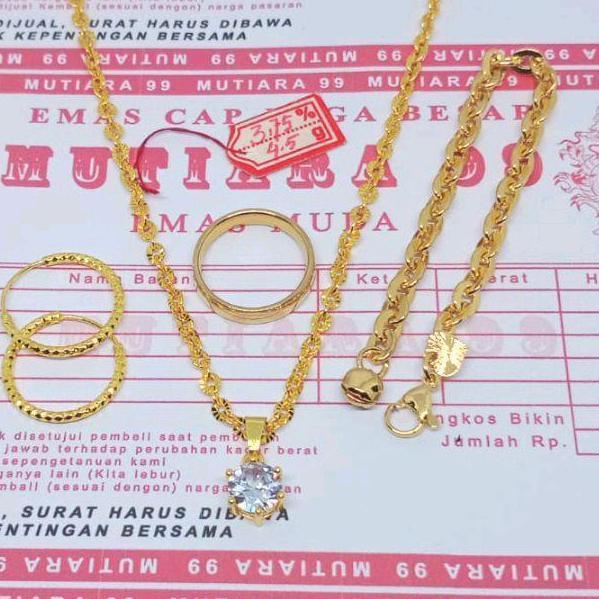 Promo Terlariss 1 Set Perhiasan Kalung, Gelang, Anting, Cincin Emas Muda Free Surat Resmi Dari Toko 
