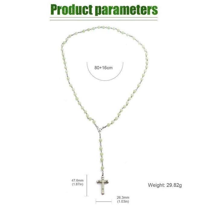 BLAZONE Rosario Fosfor Glow In The Dark Kalung Rosario Katolik Salib Manik Manik Hijau Menyala Dalam
