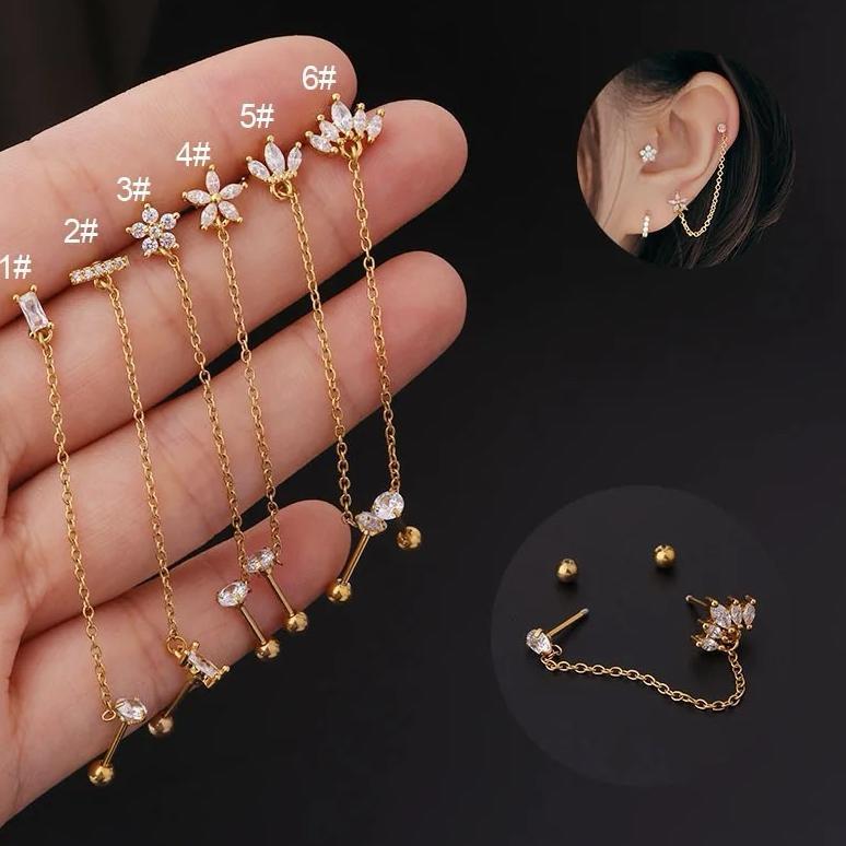 Anting Rantai Piercing Stainles Stell / Earing Piercing Rantai Stainles Stell Emas Dan Silver