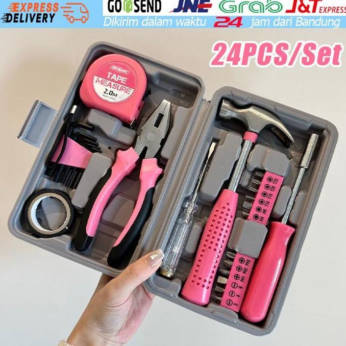 NUMAQUEEN Tool Box Set Tang Obeng Kunci L Lakban Listrik Meteran Toolkit Pink