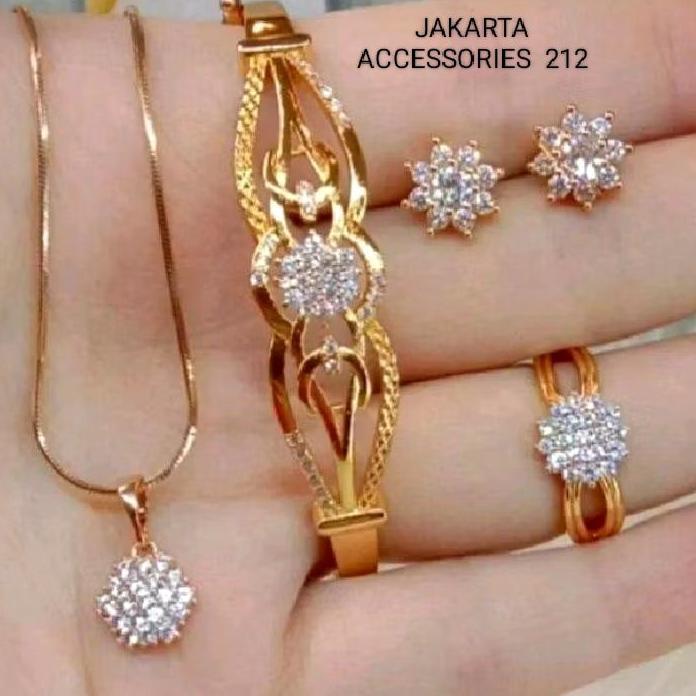 Set Perhiasan Wanita Full Permata Set Lengkap Titanium Asli