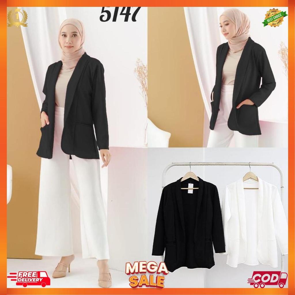New Blazer Polos Hitam Putih Bahan Scuba All Size