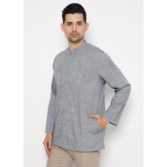 Wekup Jobb Ajmal Baju Koko Pria Lengan Panjang Regular Fit Abu-Abu