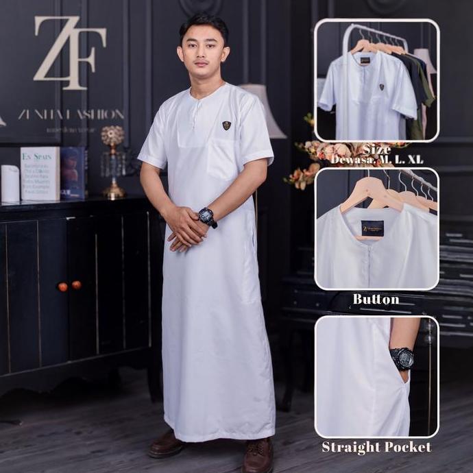 Wekup Jubah Gamis Pria Muslim Dewasa Lengan Pendek Kerah Oblong Jubah Arab Lembut Elegan Polimix Imp