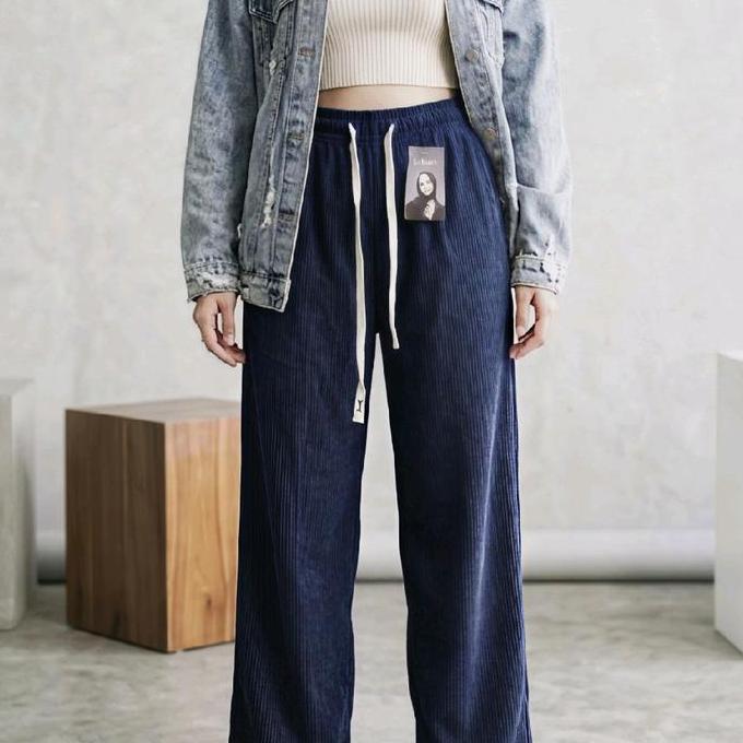Celana Kulot Corduroy Premium Wanita - High Waist Loose Pants Kodorai Salur Timbul HC