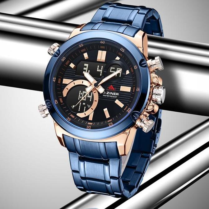 Cloknlok- Dziner Jam Tangan Pria 8333 Rantai Stainless Steel Double Time Water Resistant 3 Atm Kaca 