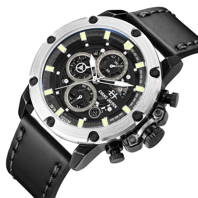 Cloknlok- Evans Jayden Jam Tangan Pria 9570 Kulit Kaca Sapphire Chronograph Water Resistant 10 Atm S
