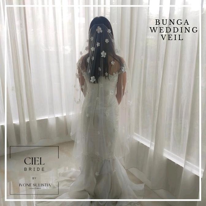 Bunga wedding veil kerudung pengantin bertabur bunga GS