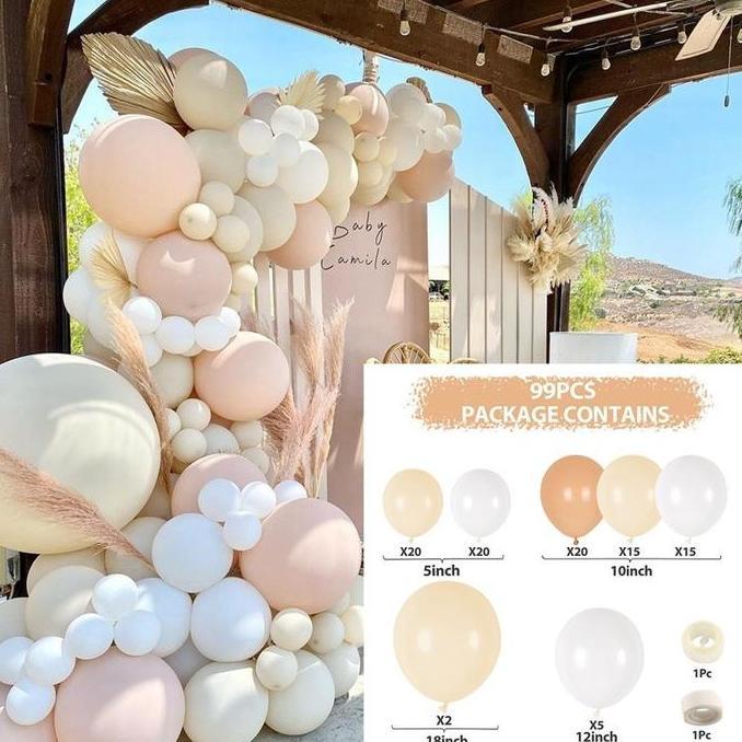 Balon Ulang Tahun Dekorasi Oranye dan Putih Latex Balon Garland Set Balon Dekor Pesta Wisuda Pernika