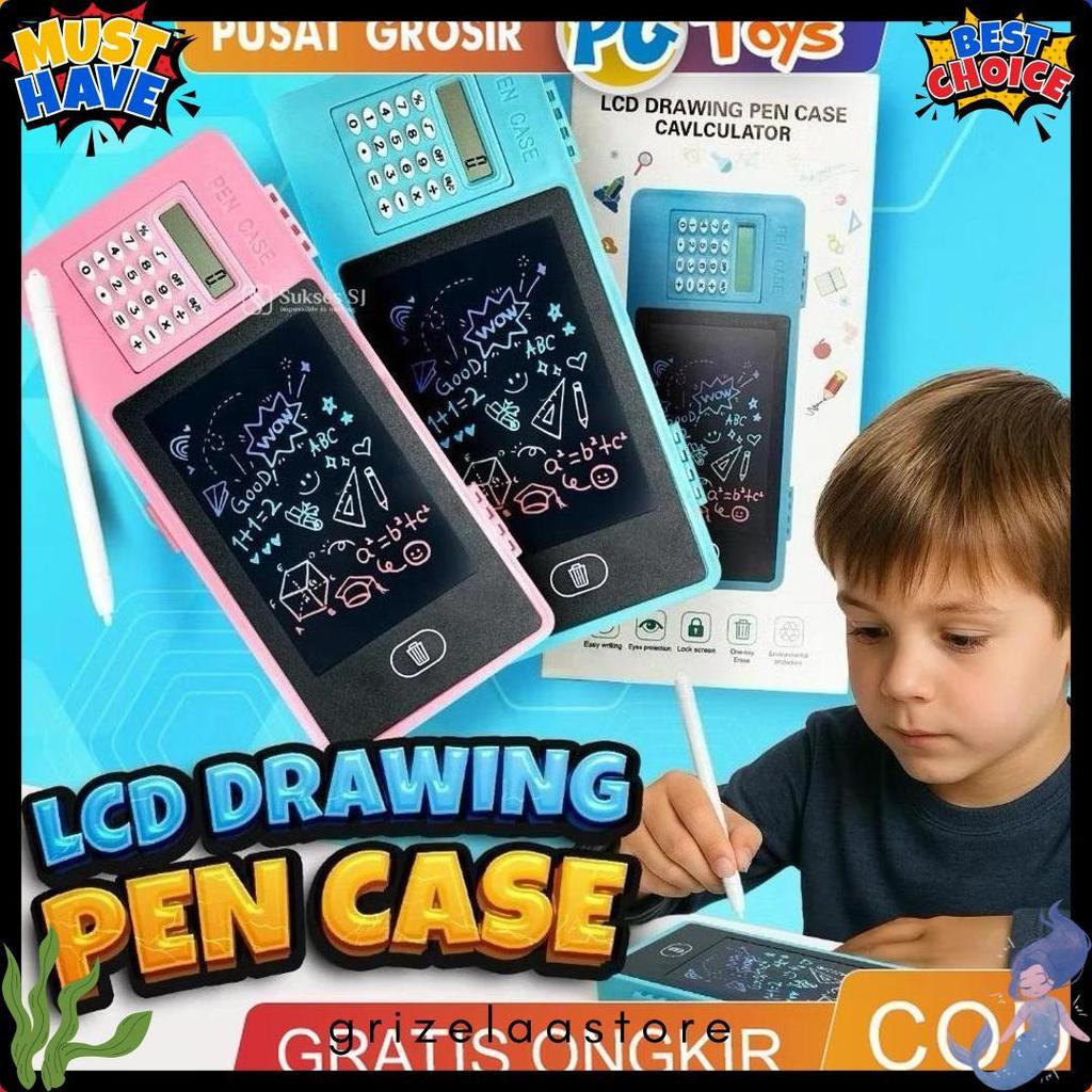 Diskon Pgtoys  3In1 Lcd Drawing Pad + Kotak Pensil + Kalkulator Keren Box Digital Draw Board Papan T