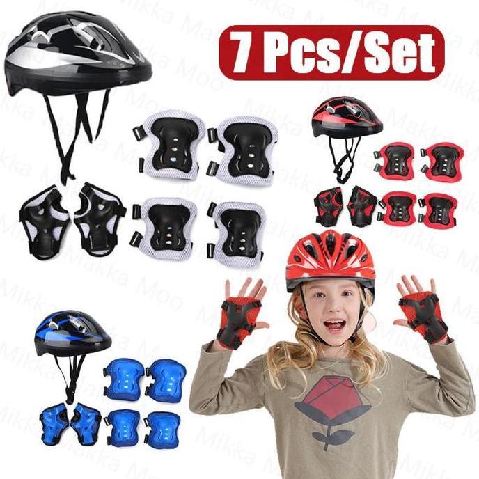 TERLARIS READY STOCK7PCS PELINDUNG LUTUT SIKUT SEPATU RODA ANAK / HELM ANAK DECKER SEPATU RODA FULL 
