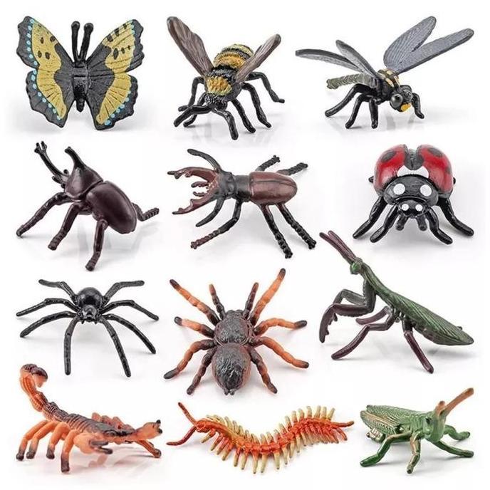 TERLARIS!! 12PCS SERANGGA KARET BINATANG KARET MAINAN ANAK HEWAN SERANGGA MAINAN KECIL MAINAN SERANG
