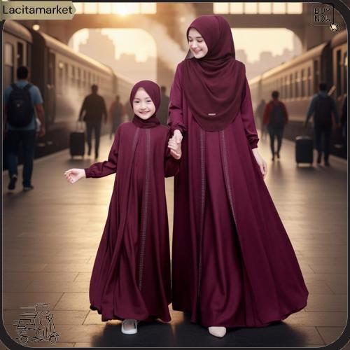 Gamis  Abaya Couple Ibu Dan Anak Perempuan Warna Putih Terbaru Cocok Jalan & Acara Formal Gratis Ong