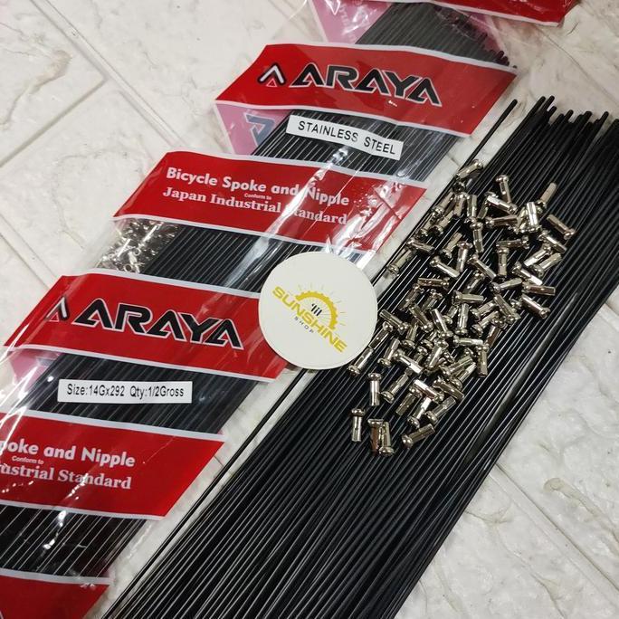 Spoke Ruji Jari 292 ARAYA 14G x 292mm STAINLESS Black Rims Velg Sepeda Roadbike 700c MTB 29 Isi 72 B