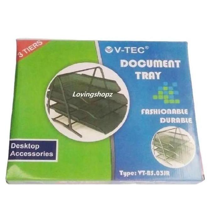 V-TEC Document Tray 3 susun untuk Meja Kerja - Hitam - Besi Desk
