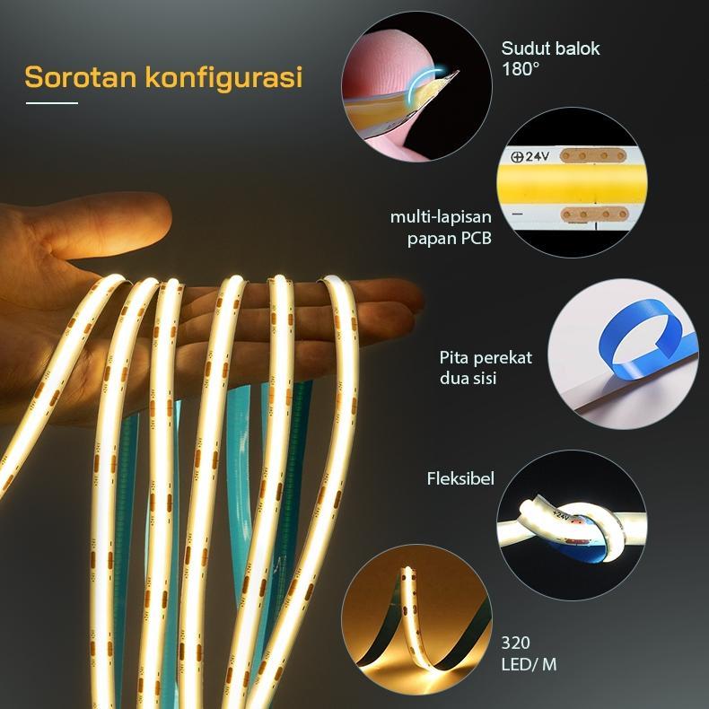 Cuci Gudang Led Strip Cob 24V 10 Meter 320 Led 12 Watt Per Meter 3000K/4000K/6000K
