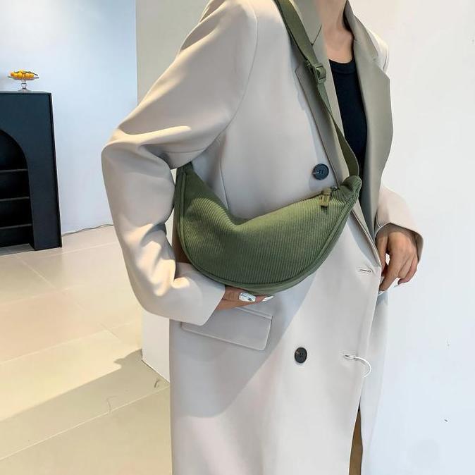 New Tas Bahu Mini Handbag Half Moon Bag Corduroy Waist Bag Sling Bag Tas Selempang Wanita Cewek Tas 