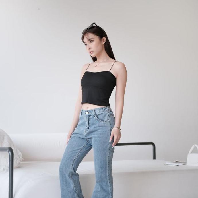 SAGI - Venchi Spaghetti Tank Top (Cup Included) | Tanktop Inner Bra Dalaman Hitam Putih Pink Stretch