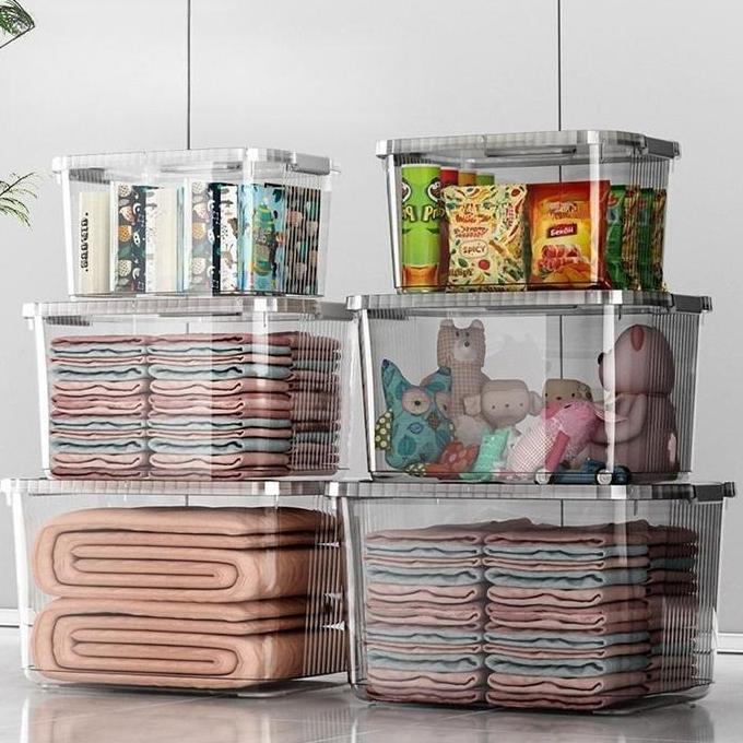 TERLARIS BOX PENYIMPANAN PLASTIK TRANSPARAN MULTIFUNGSI CONTAINER BOX BAJU MAINAN BUKU PAKAIAN BESAR