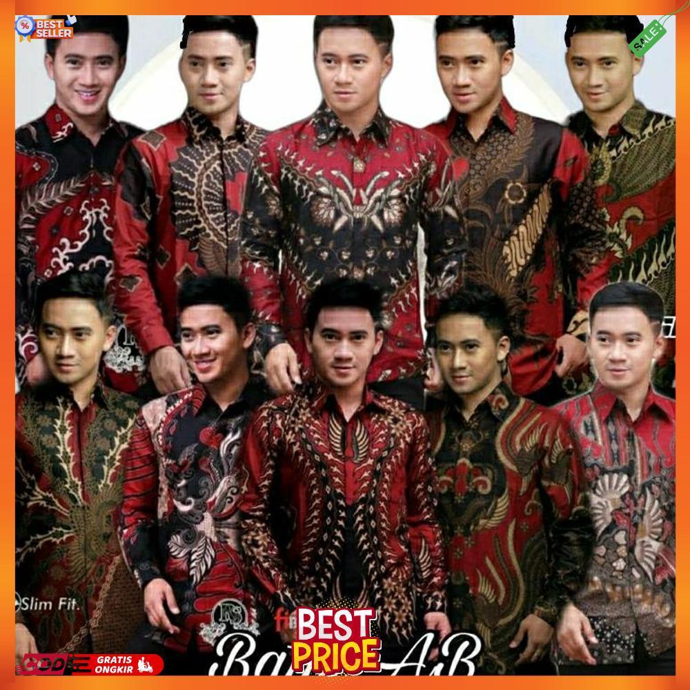 Kemeja Batik Pria Lengan Pendek Slimfit Modern Atasan Baju Batik Pria Dewasa Warna Maron Merah Serag