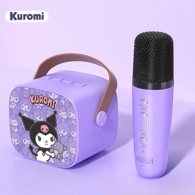Speaker Bluetooth Mikrofon nirkabel Mini Kuromi Speaker Portabel karaoke Ktv Speaker Kuromi keluarga