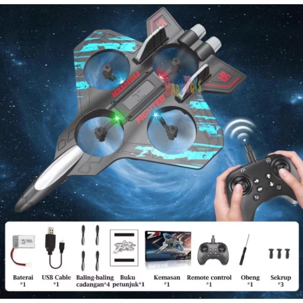 OFFICIAL Mainan Pesawat Terbang Remote Control Anak Led Fighter Plane AirPlane Foam Rc 360 Charge KE