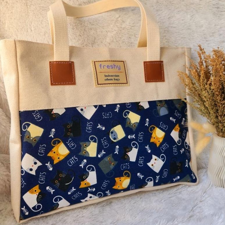 Saless Freshy - Tote Bag Kanvas Wanita Resleting / Tas Tote Bag Jumbo Ghani