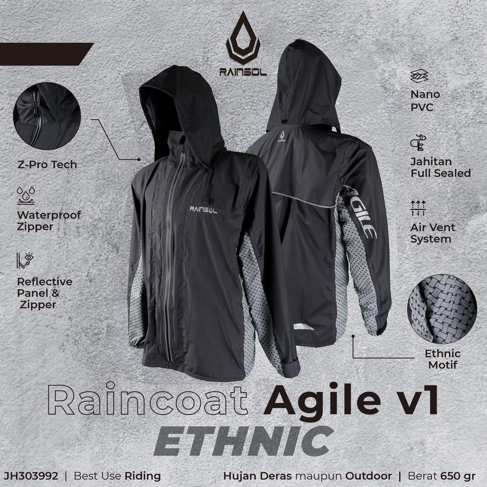 Rainsol Agile v1 | Jas Hujan Motor Dewasa | Double Sleting | 100% Waterproof