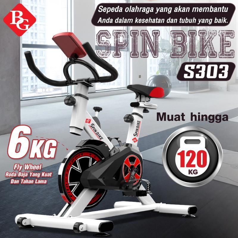 Sepeda Statis Kesehatan Jantung Led Spinning Bike Fitness Alat Cardio White S-303
