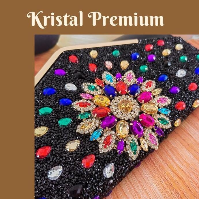 Tas Wanita Tas Pesta Clutch Kondangan Wanita Import Kristal Mewah Elegan Impor Hitam Black 7051064 K