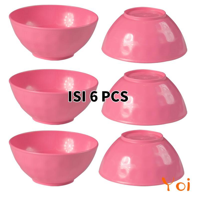 hot yoi - mangkok makan plastik bulat small 6pcs / diameter 14 cm mangkok  wizzmie hijau pink ungu b
