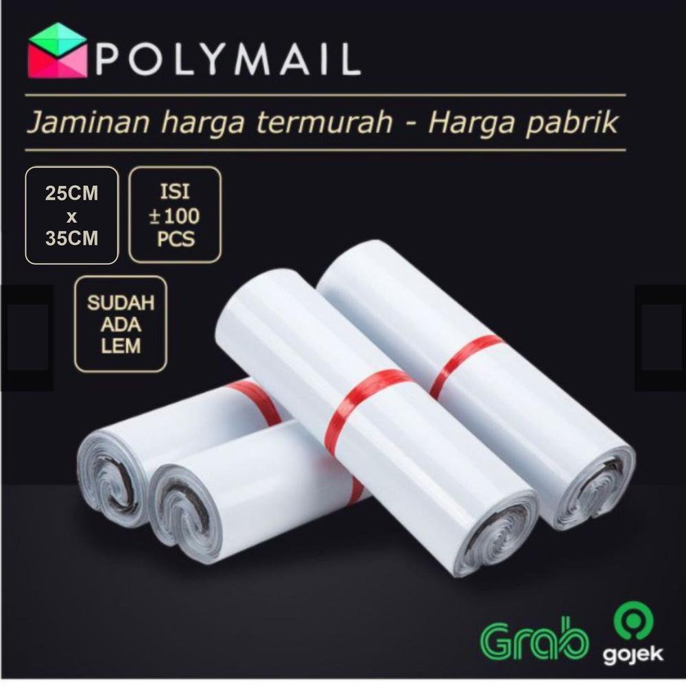 POLYMAILER 100PCS 25x35CM PUTIH PREMIUM GLOSSY PLASTIK POLYMAILER WHITE