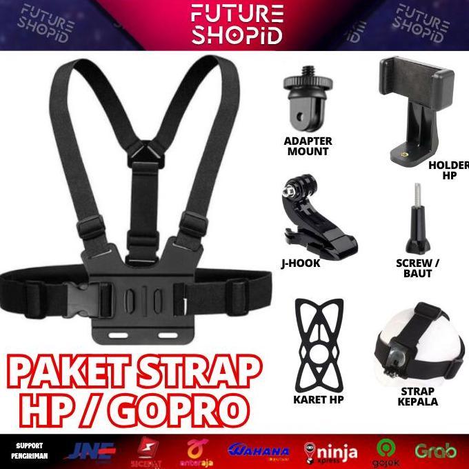 DUDLEY Paket Strap Dada / Kepala+ Holder HP Chest / Head Strap Gopro Action Cam Kogan Xiaomi Vlog Mo