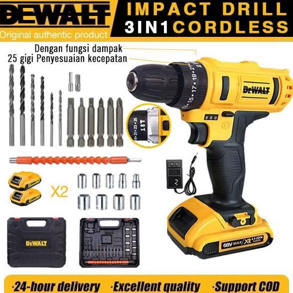 NUIFARM - DEWALT 68V BOR LISTRIK BOR BOR BOR TANGAN, 2 BATERAI DAN1 PENGISI DAYA, SET BOR LISTRIK RU
