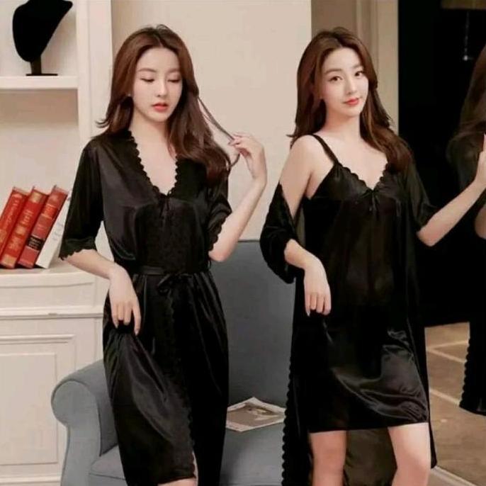 Baju Tidur Lingerie Kimono Tricot Satin /Wanita Dress