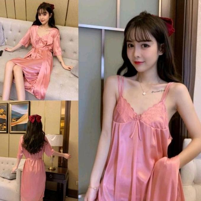 Baju Tidur Wanita Lingerie Kimono Tricot Satin L Fit Xl Wanita Dress Remaja Tricot Merah Kimono Mand