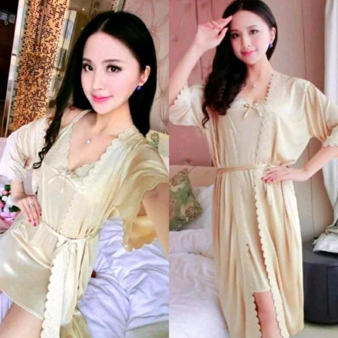 Baju Tidur Lingerie  Kimono Tricot Satin  Dress Wanita