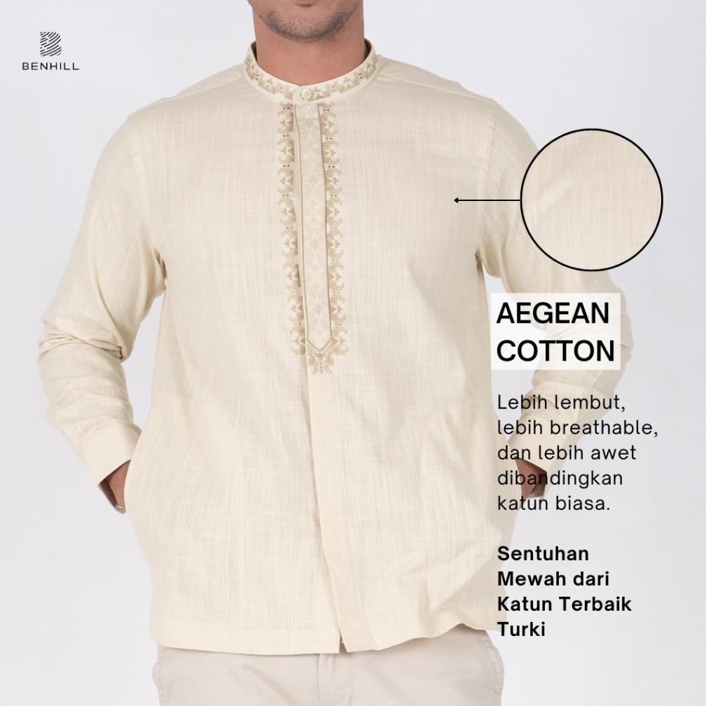 original benhill koko bordir papirus dobby aegean cotton pria panjang beige 51382