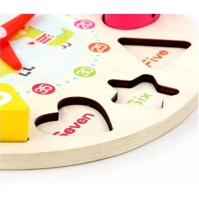 Mainan Edukasi Jam Kayu Puzzle Geometry Bentuk Shape Meronce  - Mainan Anak Mainan Anak Perempuan - 